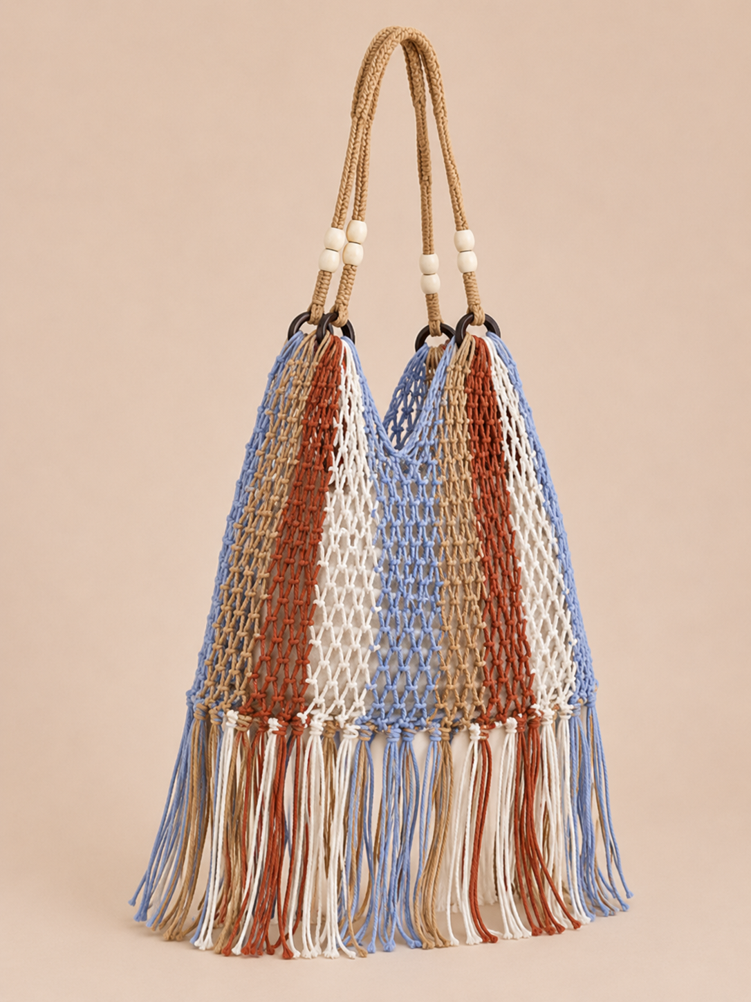 Boho Crochet Net Tote Bag with Fringe Detail
