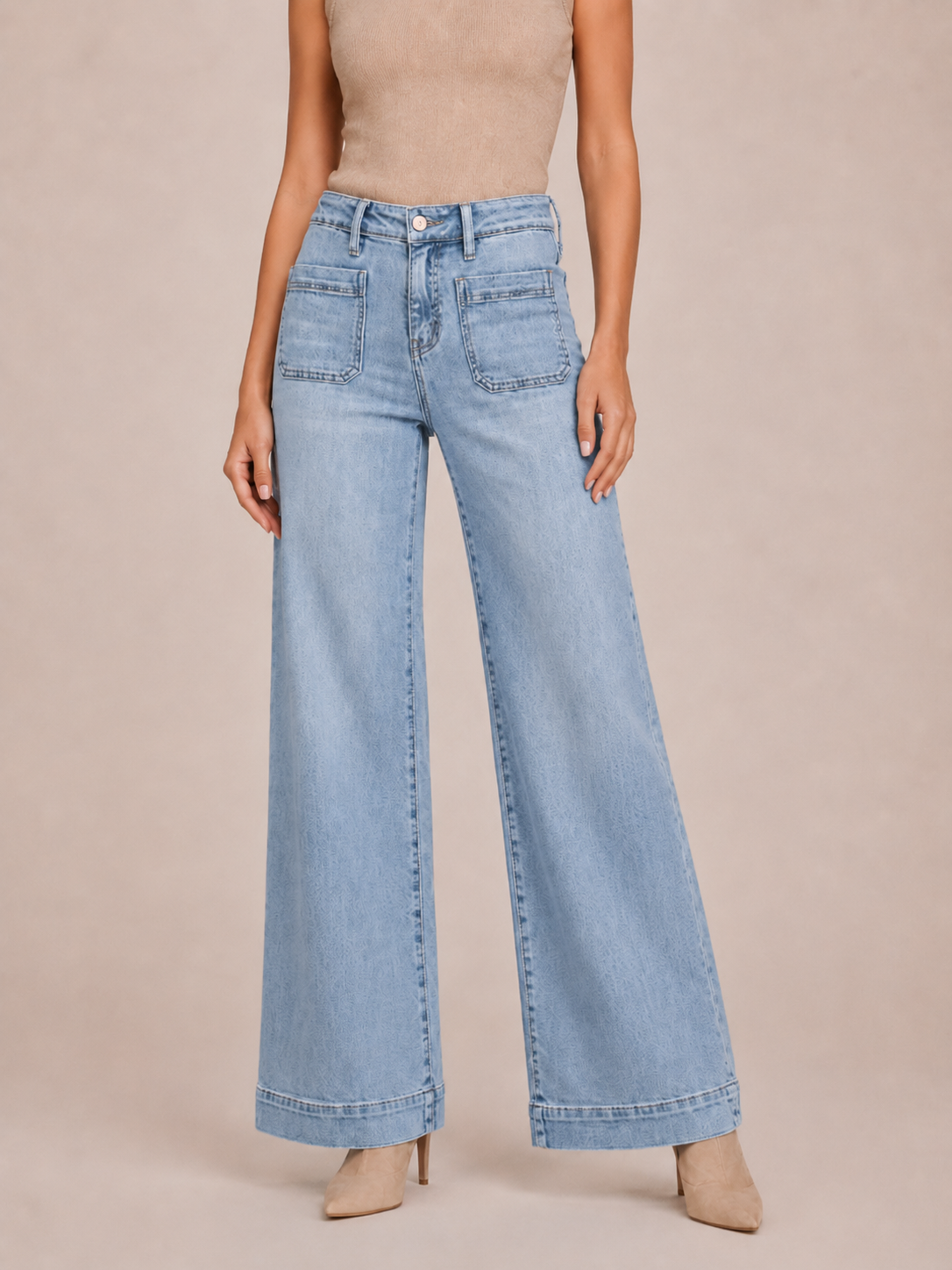 Vintage Patch-Pocket Cropped Wide-Leg Pants