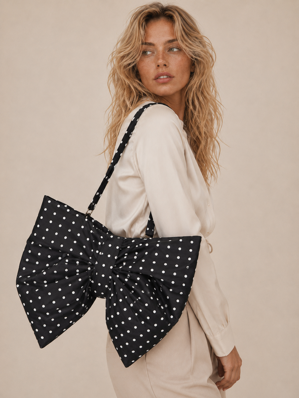 Chic Bow Detail Slouchy Shoulder Bag