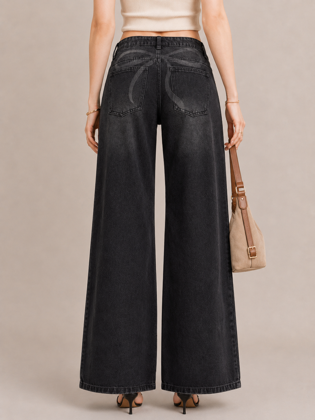 Street Print Detail Baggy Wide-Leg Jeans