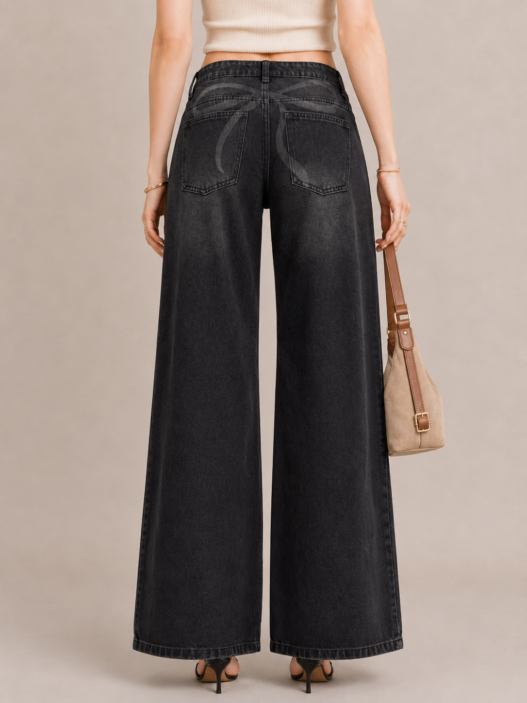 Street Print Detail Baggy Wide-Leg Jeans