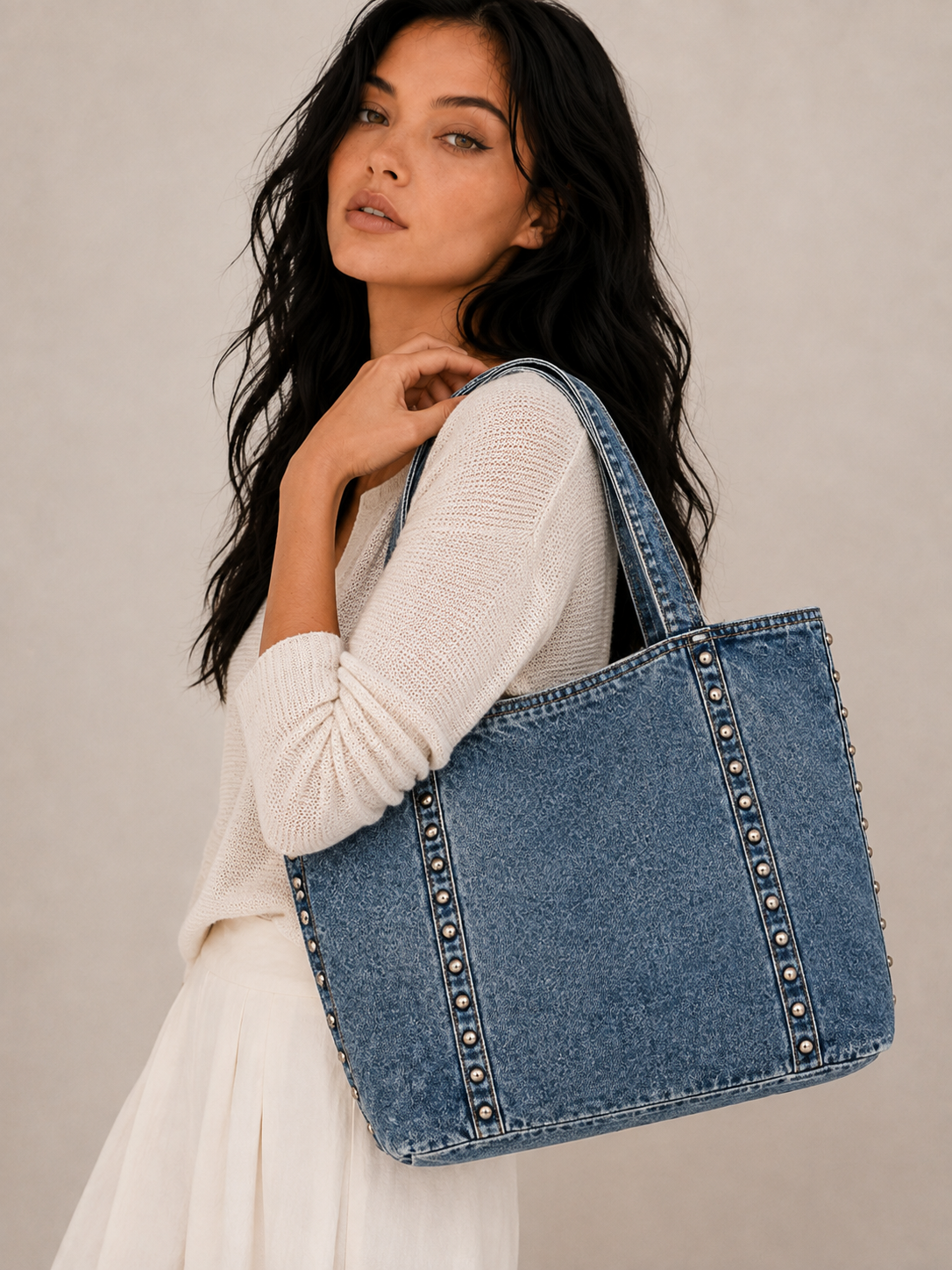 Vintage Studded Oversized Tote Bag