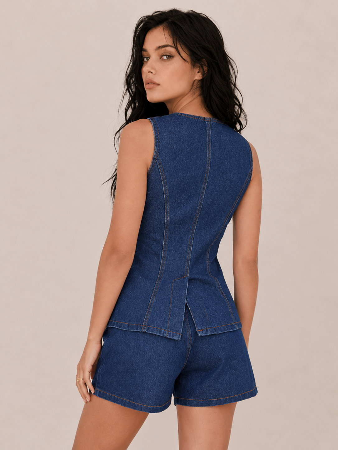 Vintage Button-Front Peplum Shorts Set