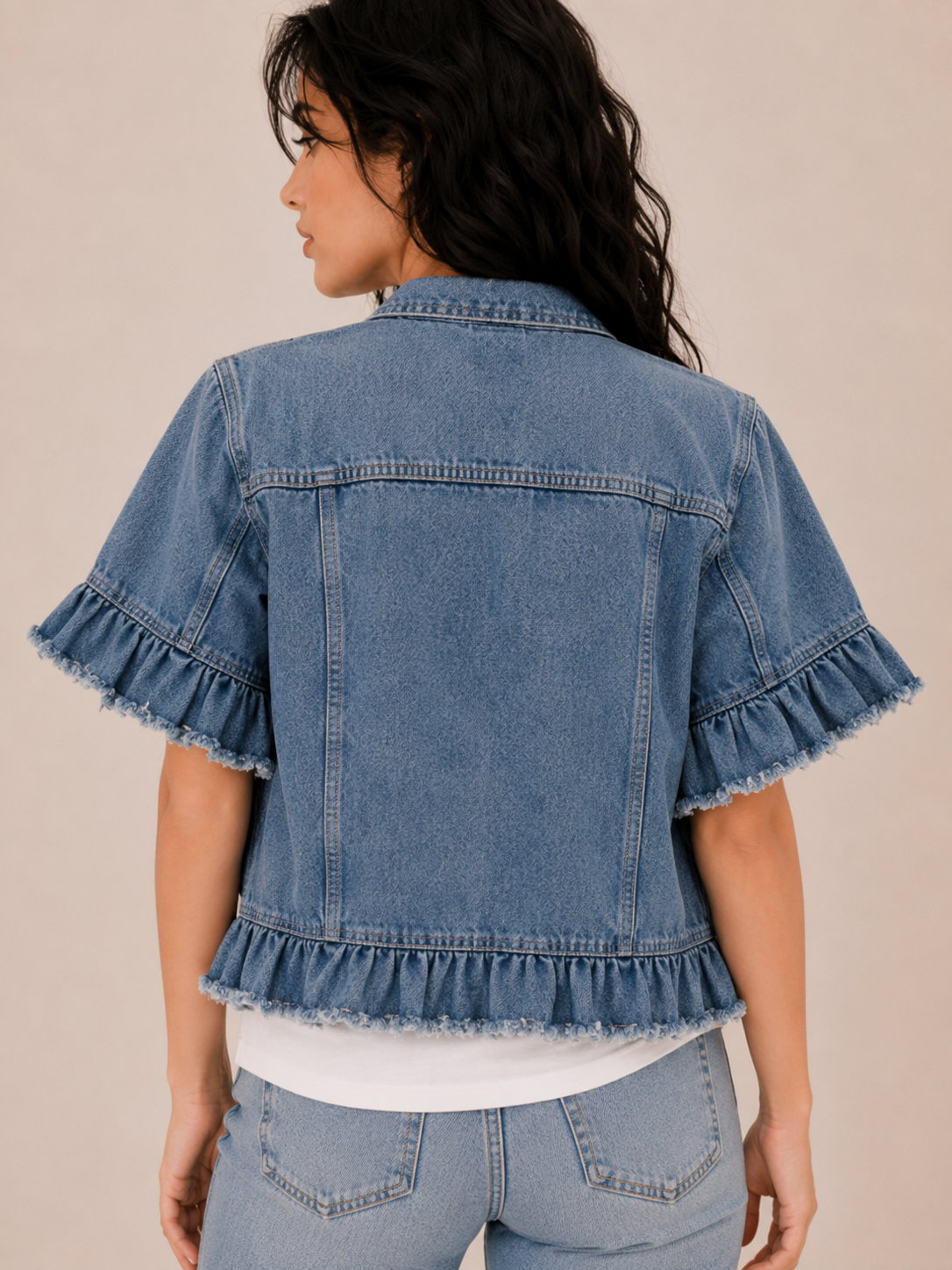 Women's Frayed Denim Cropped Jacket with Casual Fit
