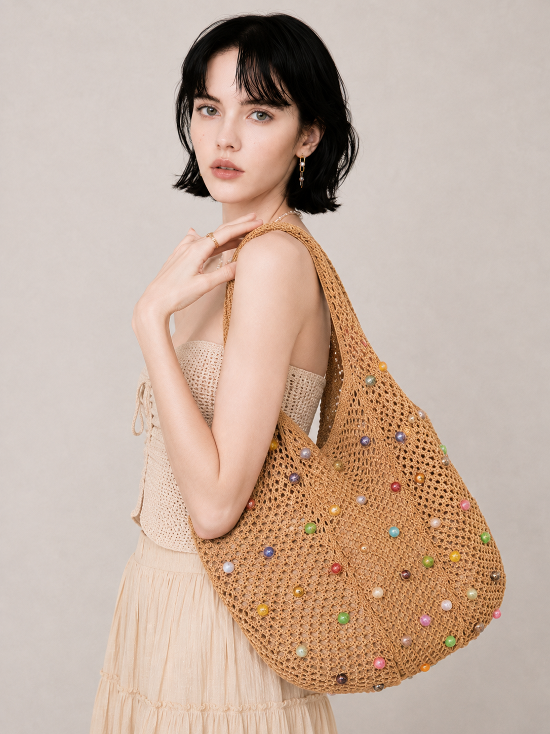 Beaded Crochet Shoulder Bag