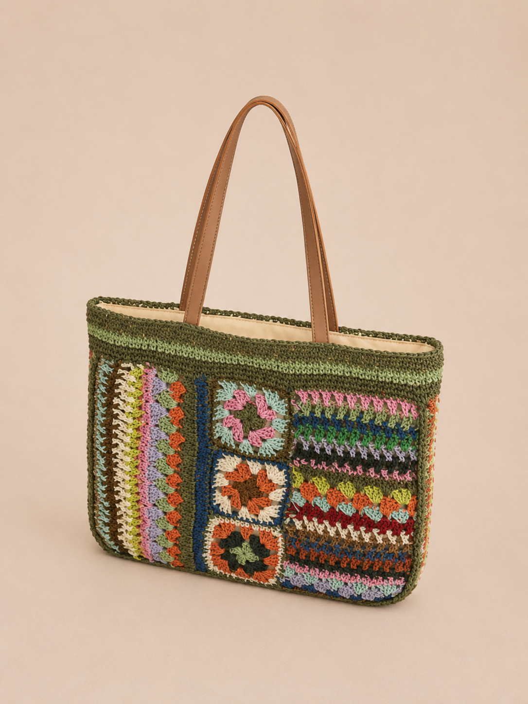 Crochet Floral Tote Bag with Boho Charm