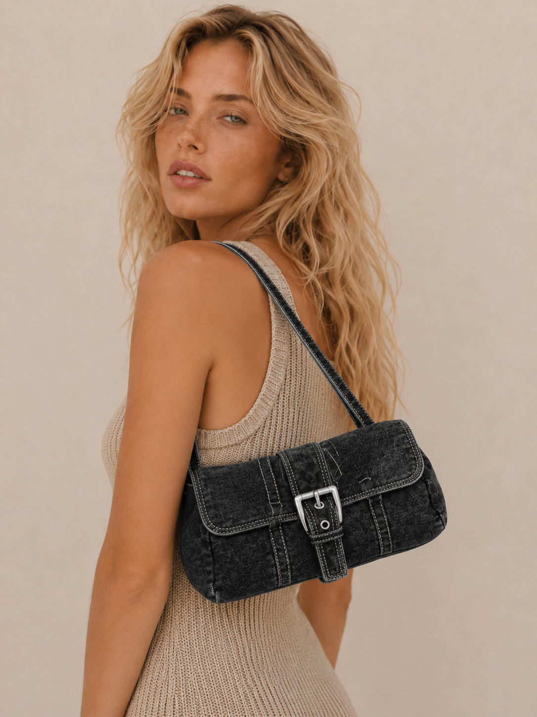 Vintage Buckle-Detail Structured Handbag