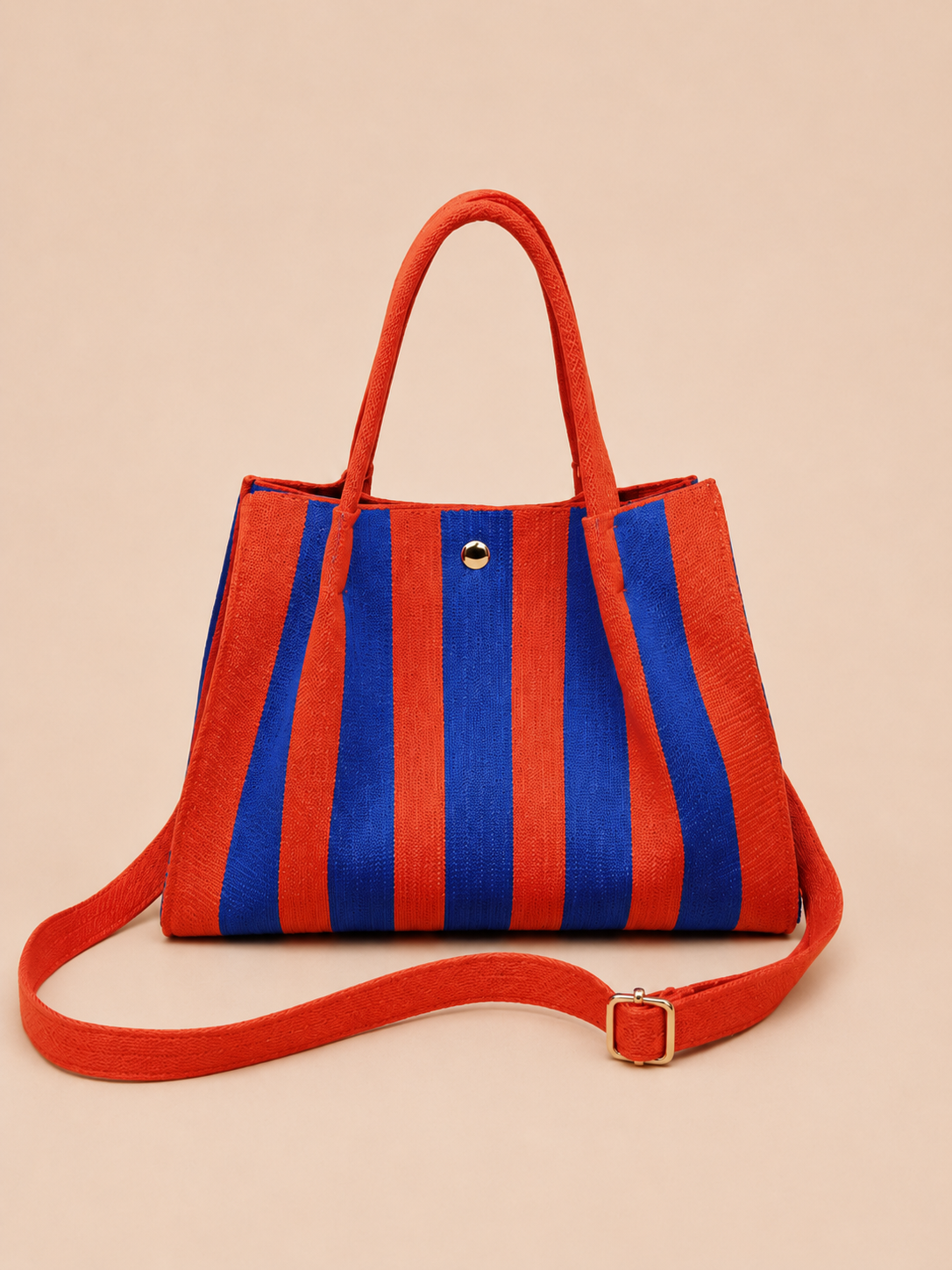 Striped Canvas Tote Bag with Crossbody Strap