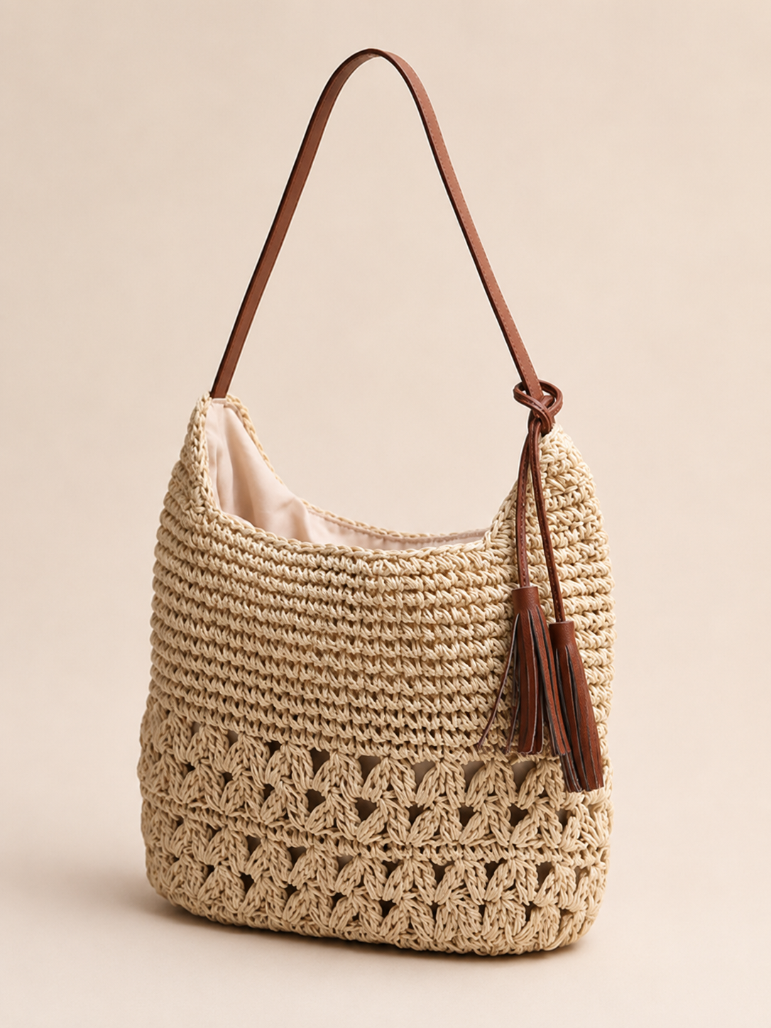 Casual Tassel Tie Decor Shoulder Handbag