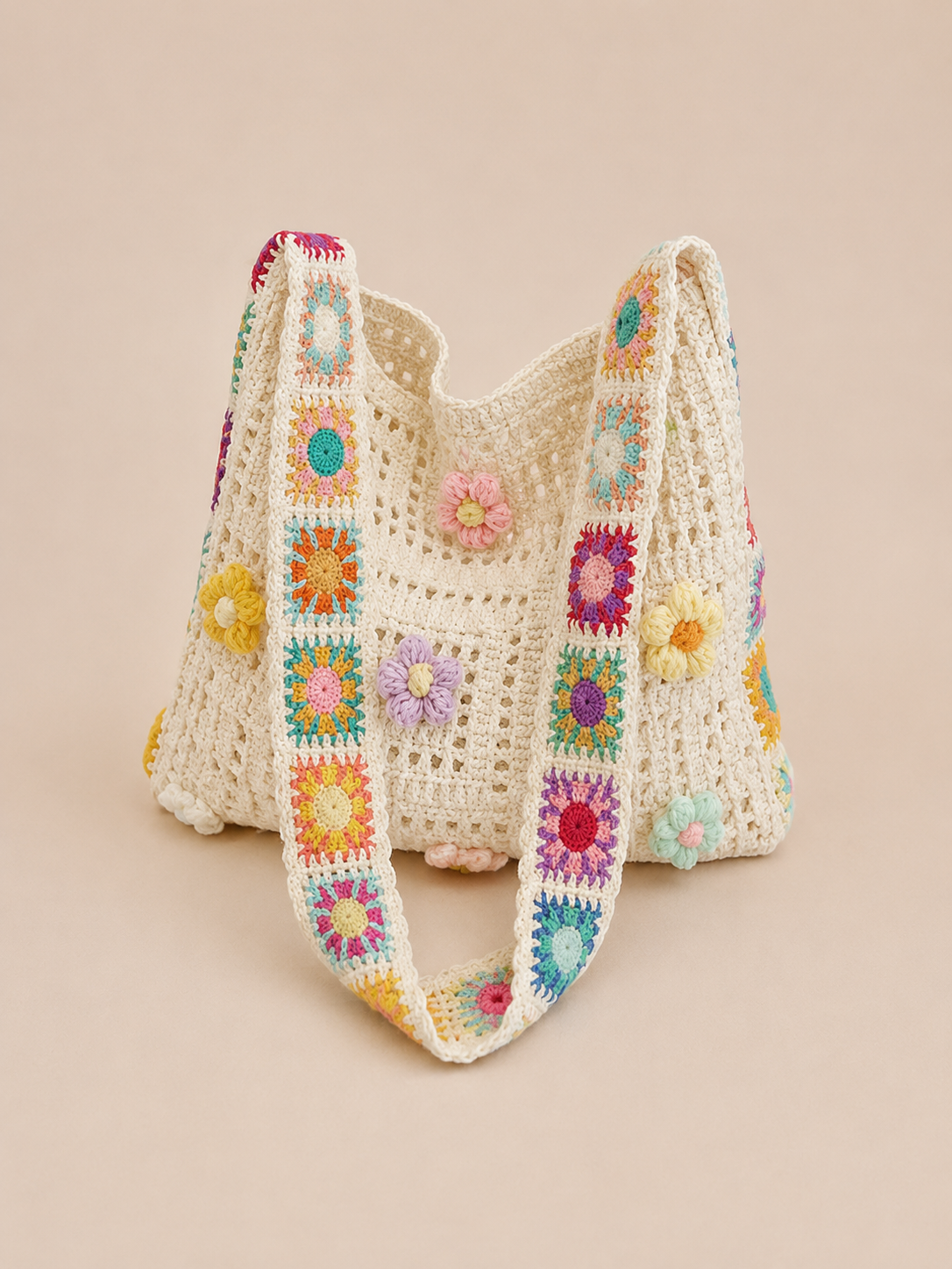Floral Crochet Tote Bag