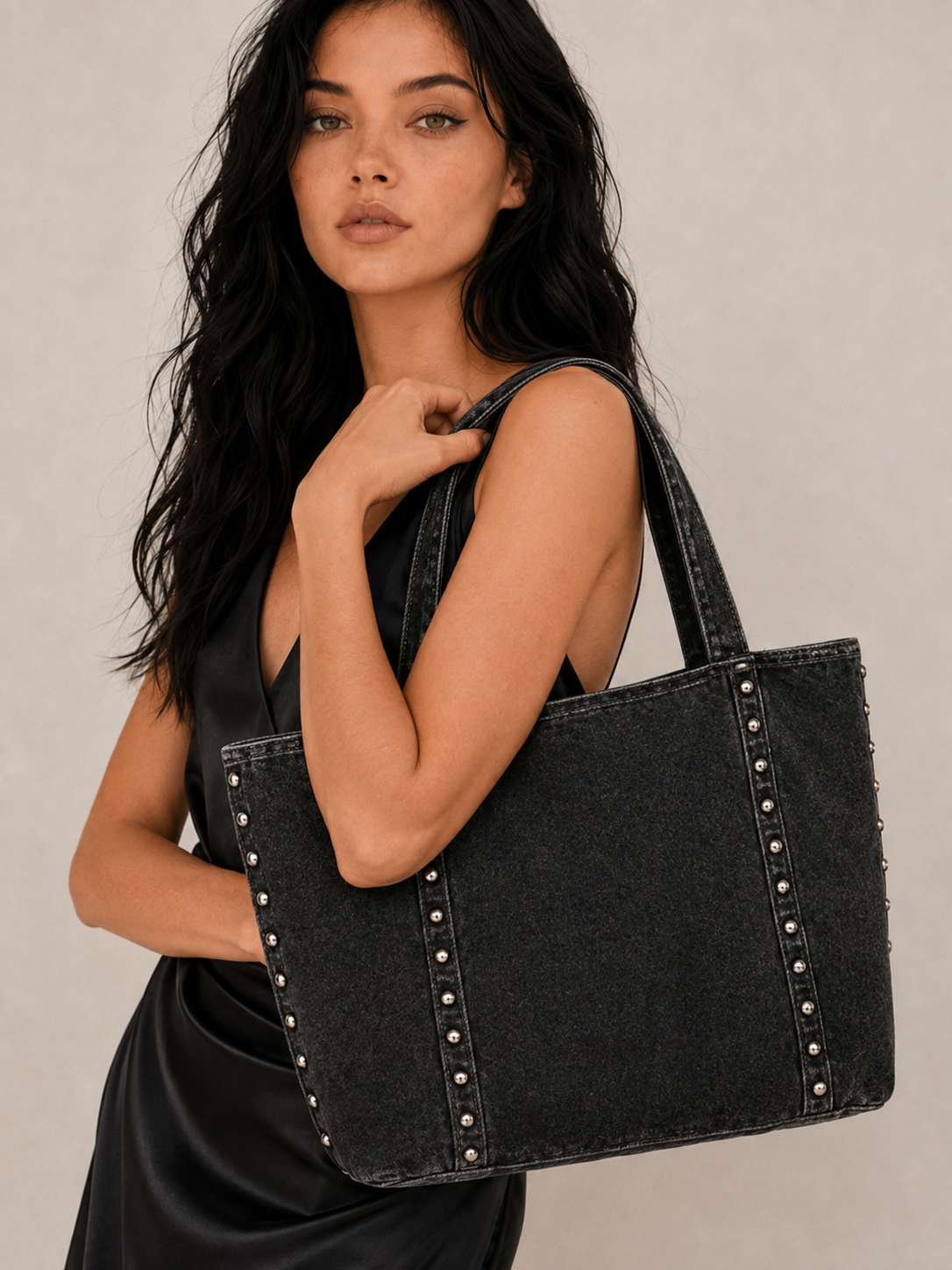 Vintage Studded Oversized Tote Bag
