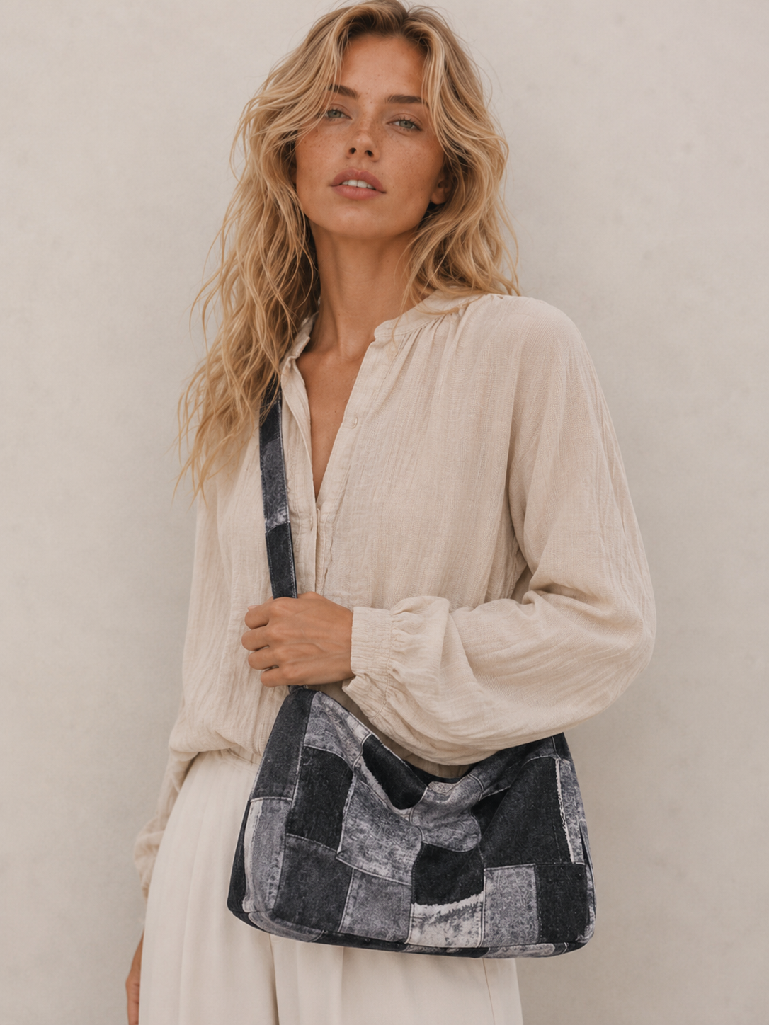 Casual Patchwork Slouchy Shoulder Bag