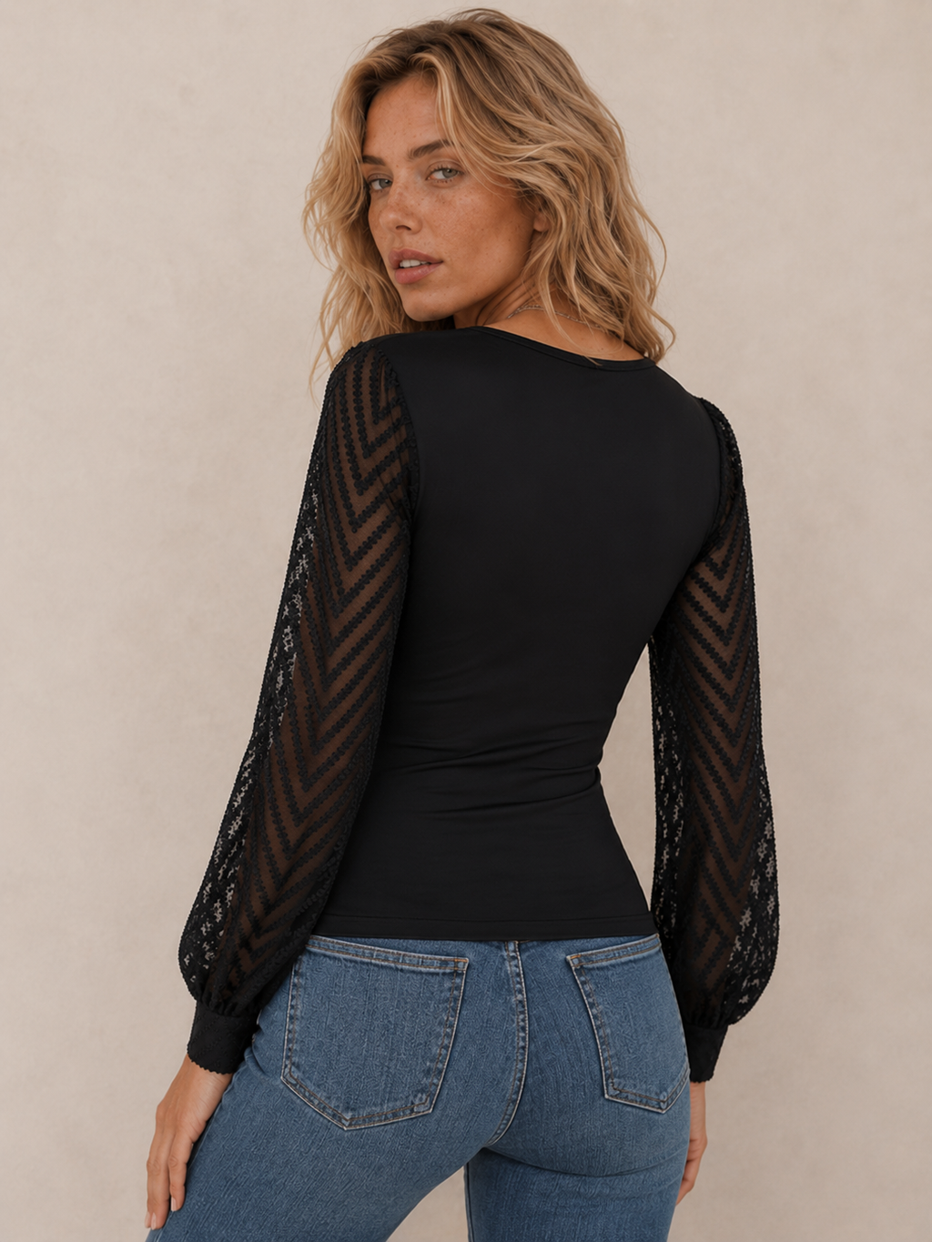 Elegant Surplice Fitted Long-Sleeve Top