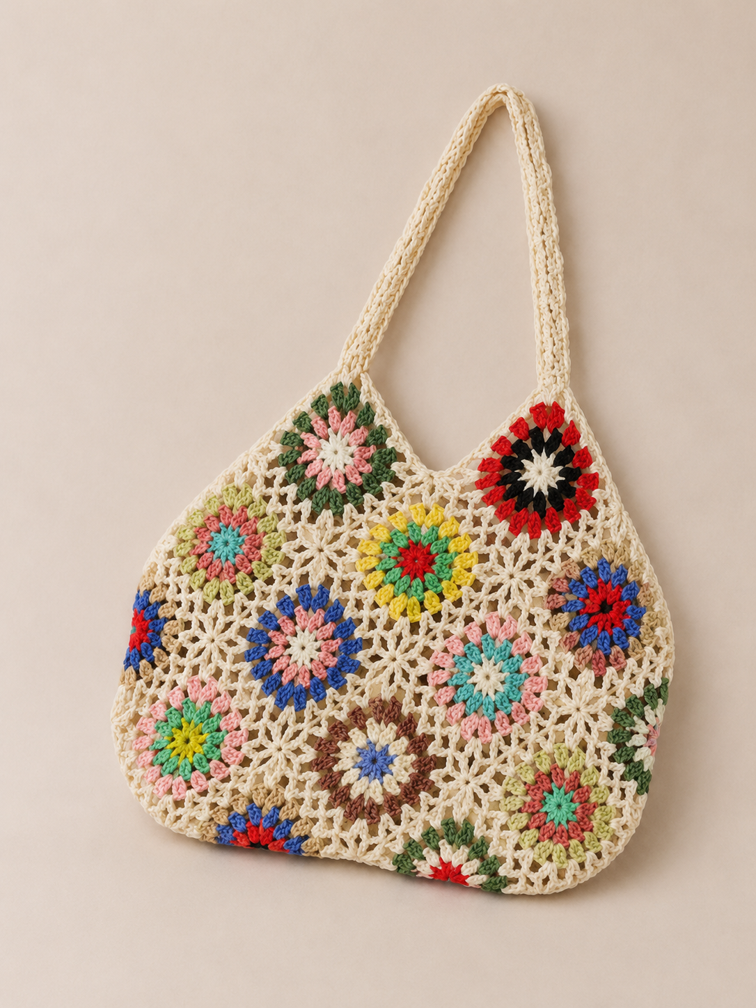 Crochet Floral Tote Bag