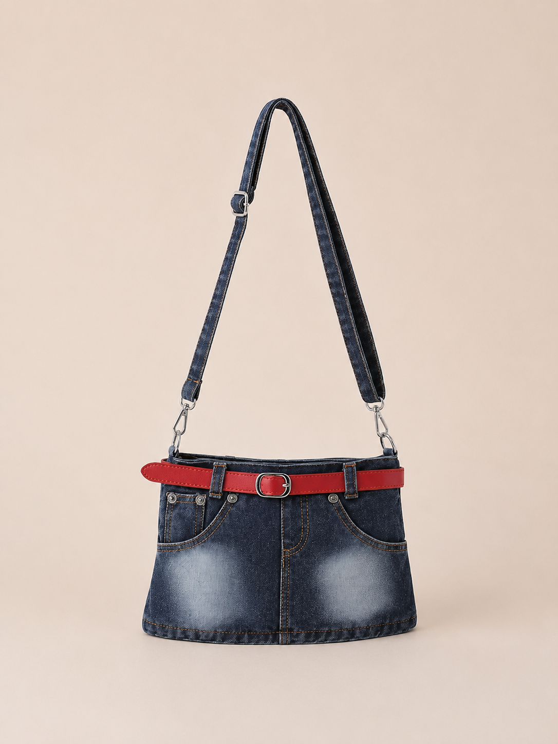 Vintage Belt-Detail Casual Shoulder Bag