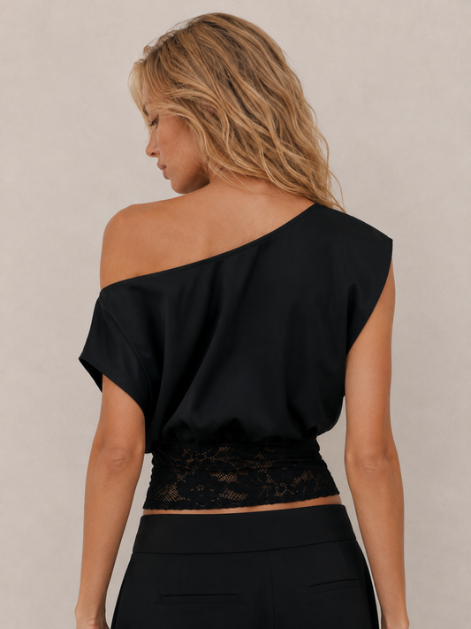 Chic Lace-Waist Asymmetrical Crop Top