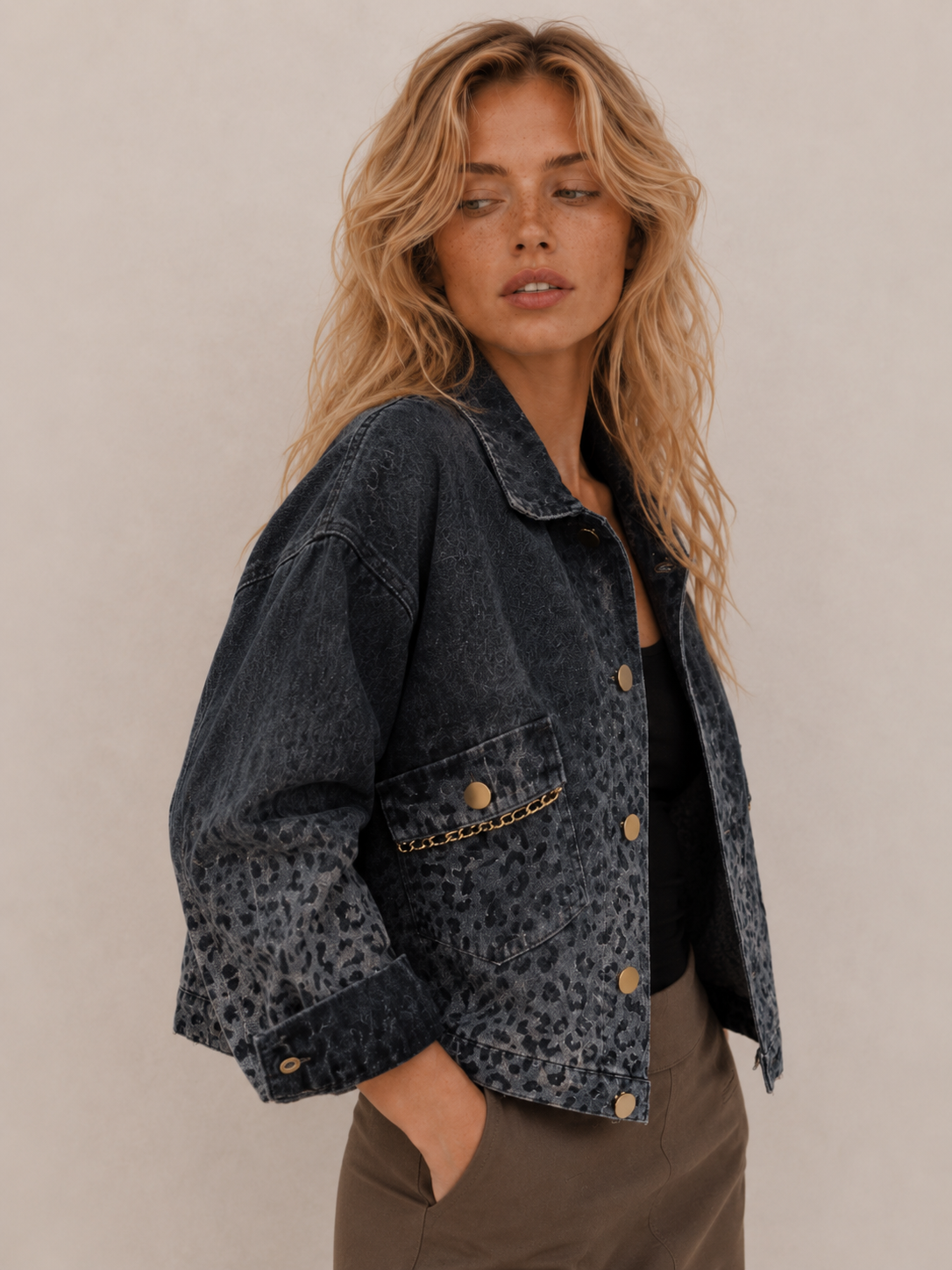 Edgy Leopard Patchwork Cropped Jacket