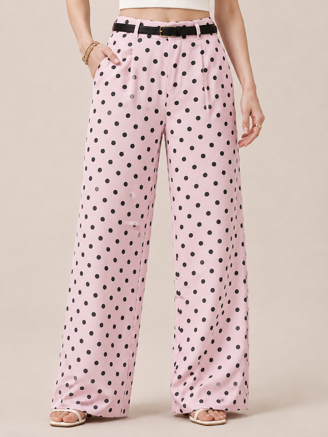 Polka Dot Wide Leg Casual Pants
