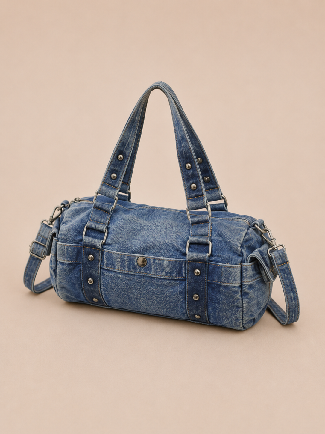 Vintage Studded Barrel Crossbody Bag