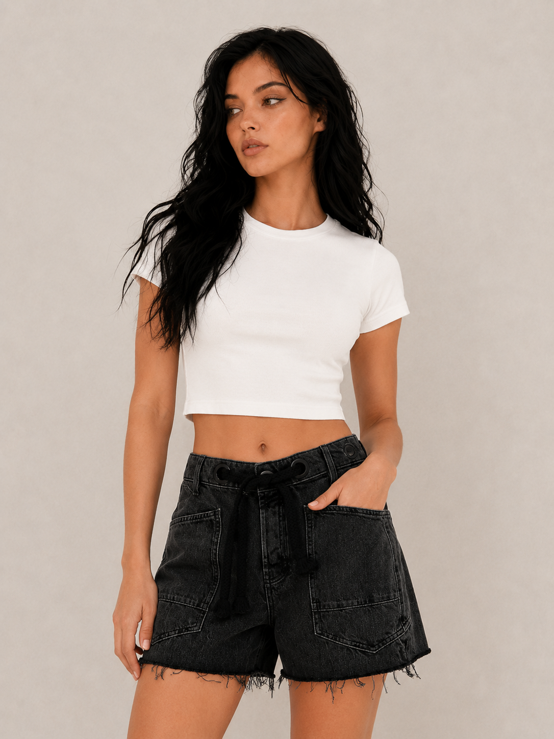 Women's Casual Denim Shorts with Drawstring Waist