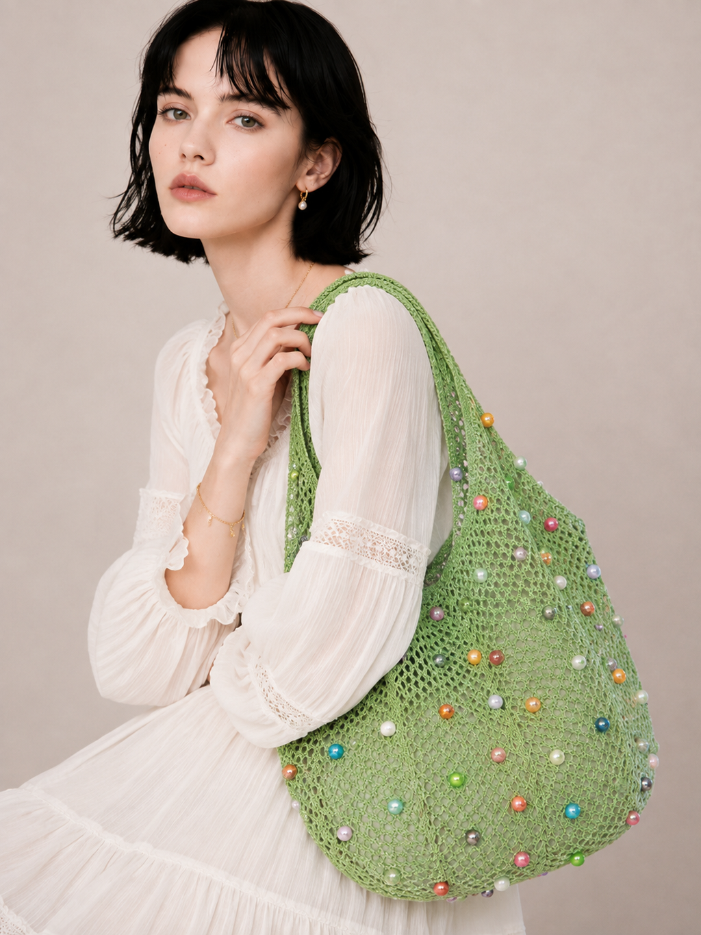 Beaded Crochet Shoulder Bag
