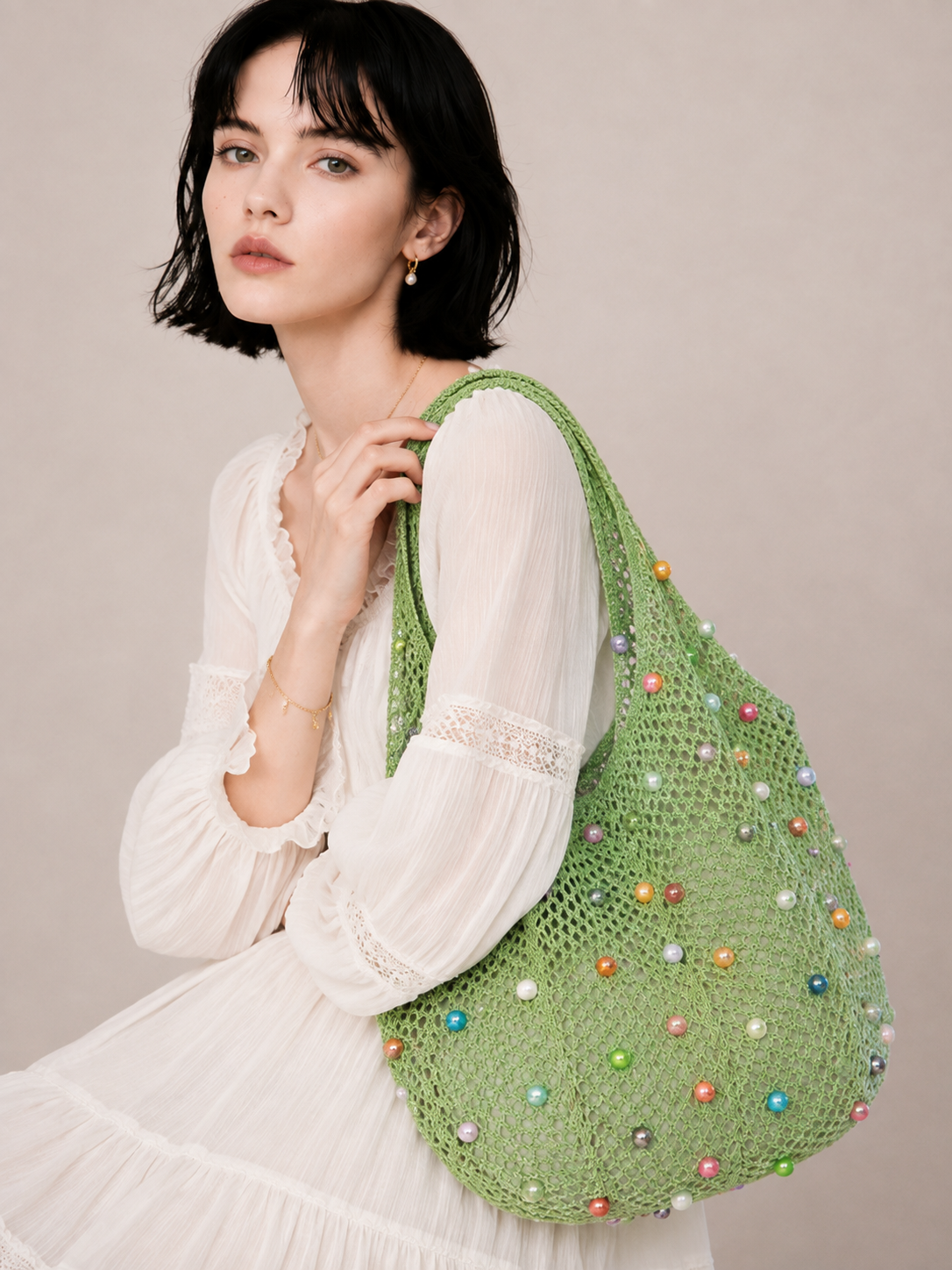 Beaded Crochet Shoulder Bag