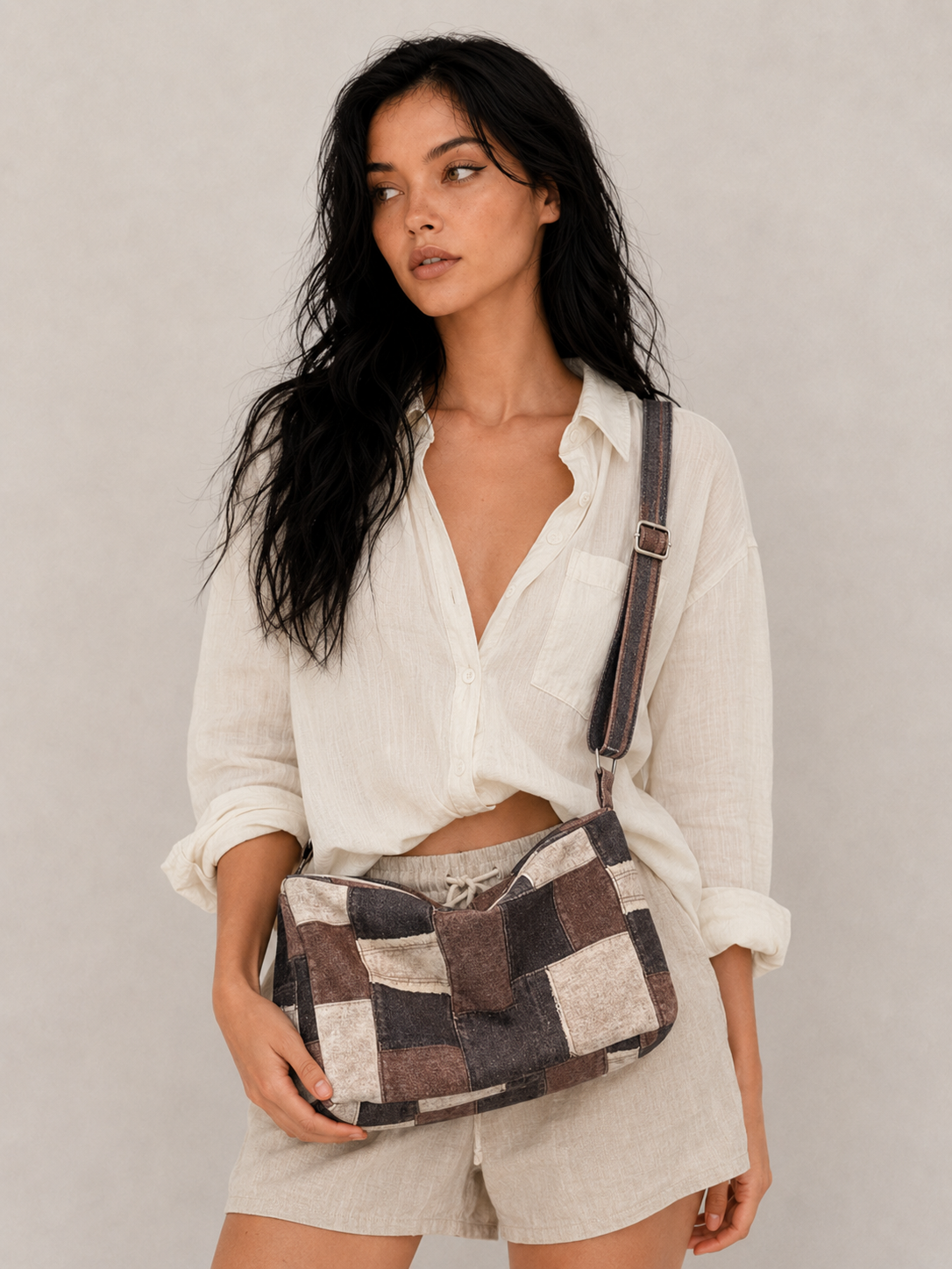 Casual Patchwork Slouchy Shoulder Bag