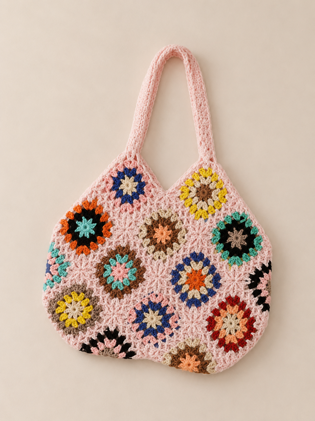 Crochet Floral Tote Bag