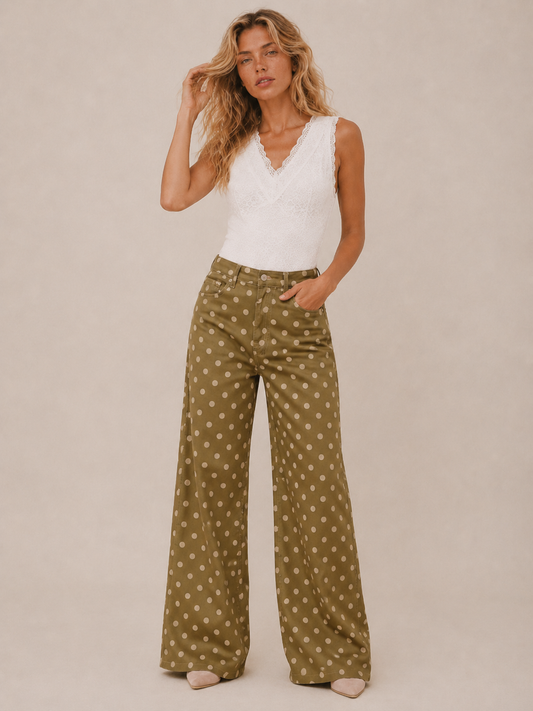 Polka Dot Wide Leg Casual Pants