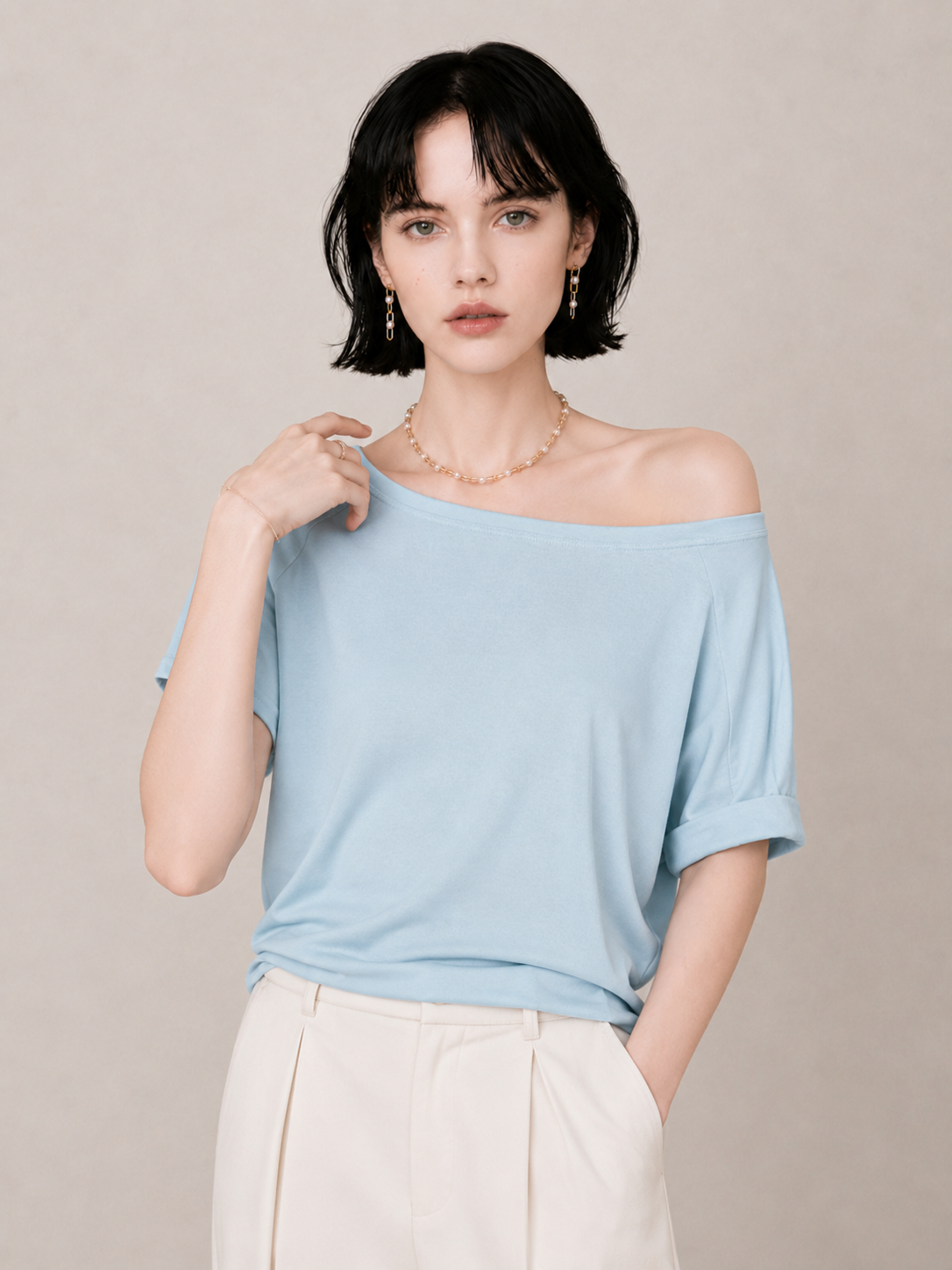 Relaxed One-Shoulder Loose-Fit T-Shirt