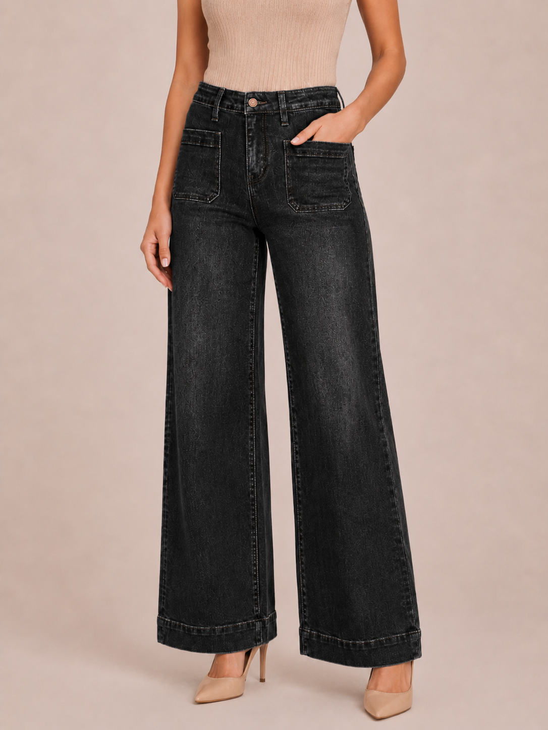 Vintage Patch-Pocket Cropped Wide-Leg Pants