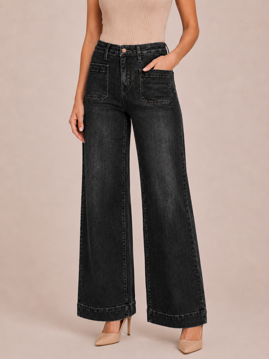 Vintage Patch-Pocket Cropped Wide-Leg Pants