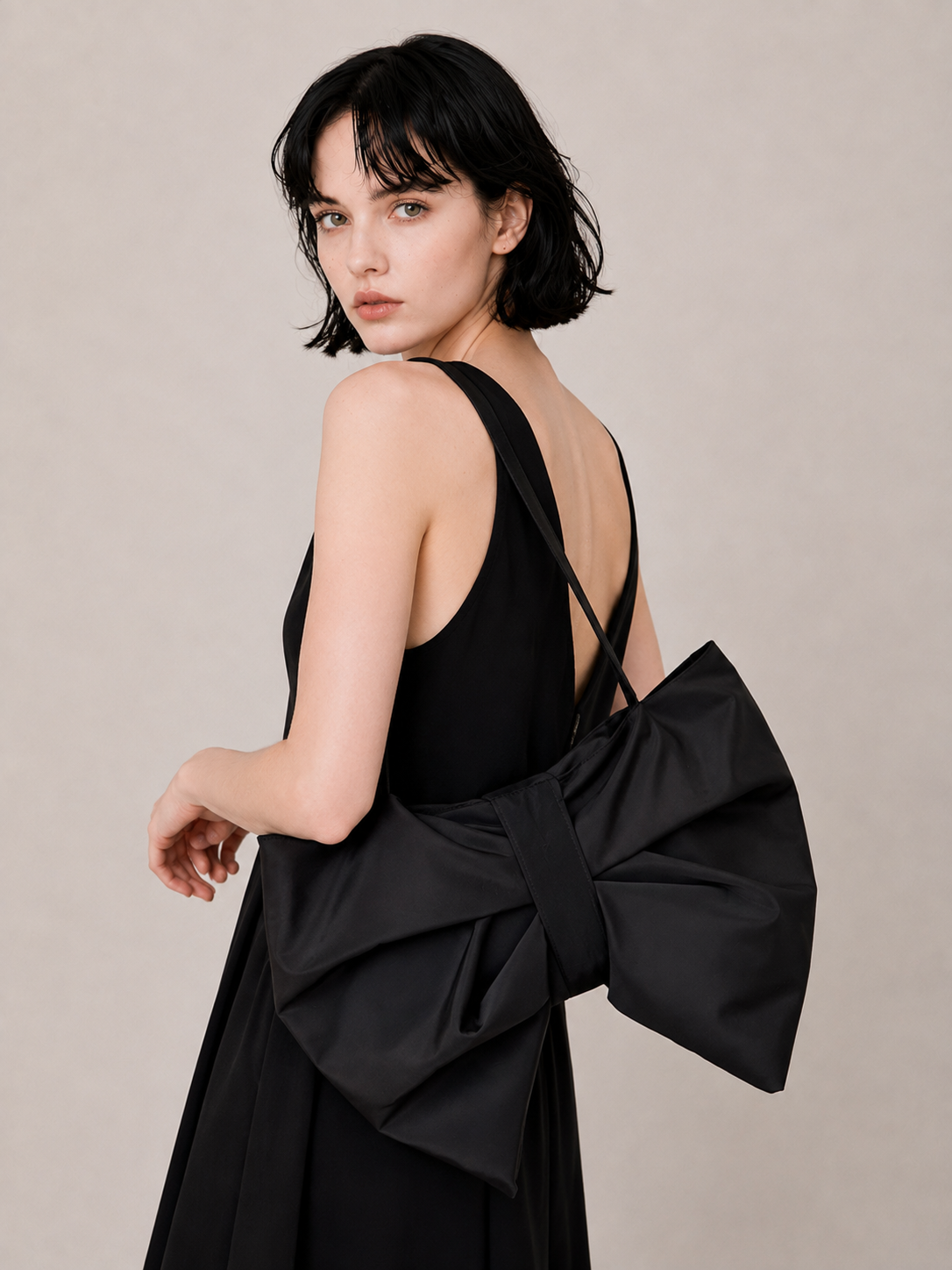 Chic Bow Detail Slouchy Shoulder Bag