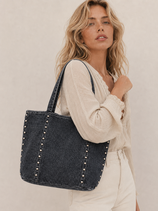 Vintage Studded Oversized Tote Bag