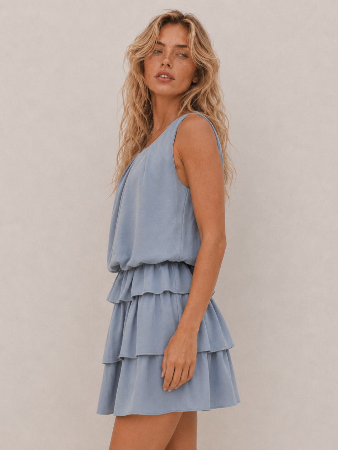 Sweet Tiered-Ruffle Flowy Mini Dress