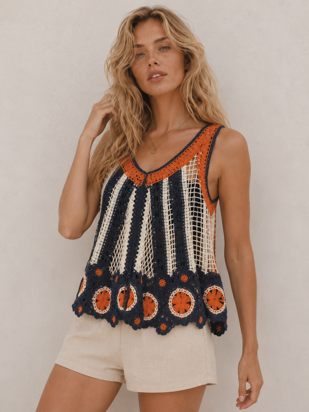Bohemian Floral Openwork Relaxed Tank