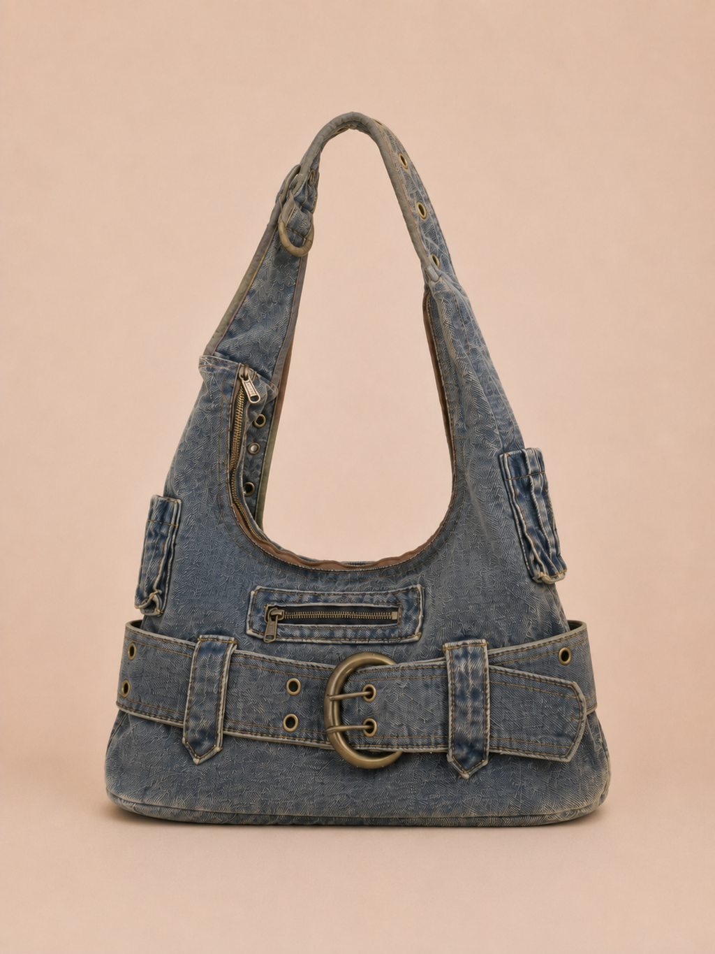 Vintage Buckle-Front Slouchy Shoulder Bag