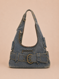 Vintage Buckle-Front Slouchy Shoulder Bag