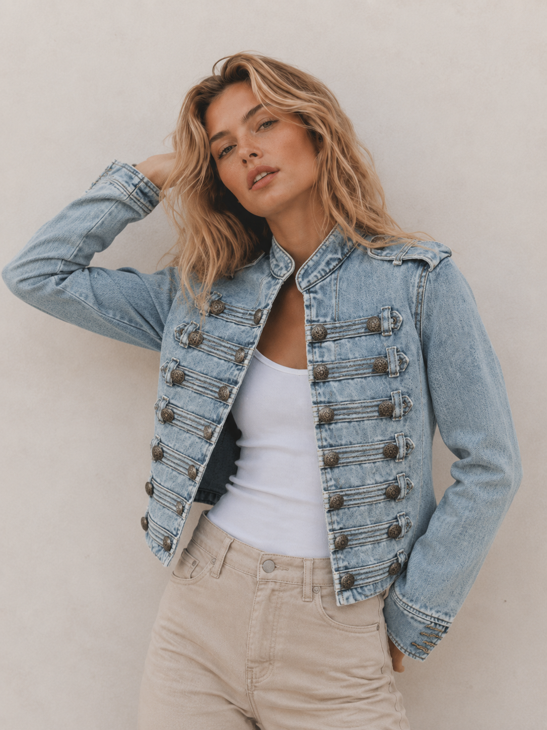 Vintage Button-Detail Cropped Jacket
