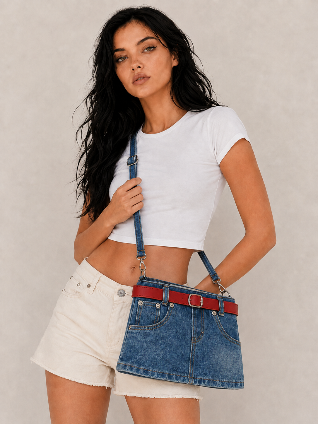 Vintage Belt-Detail Casual Shoulder Bag