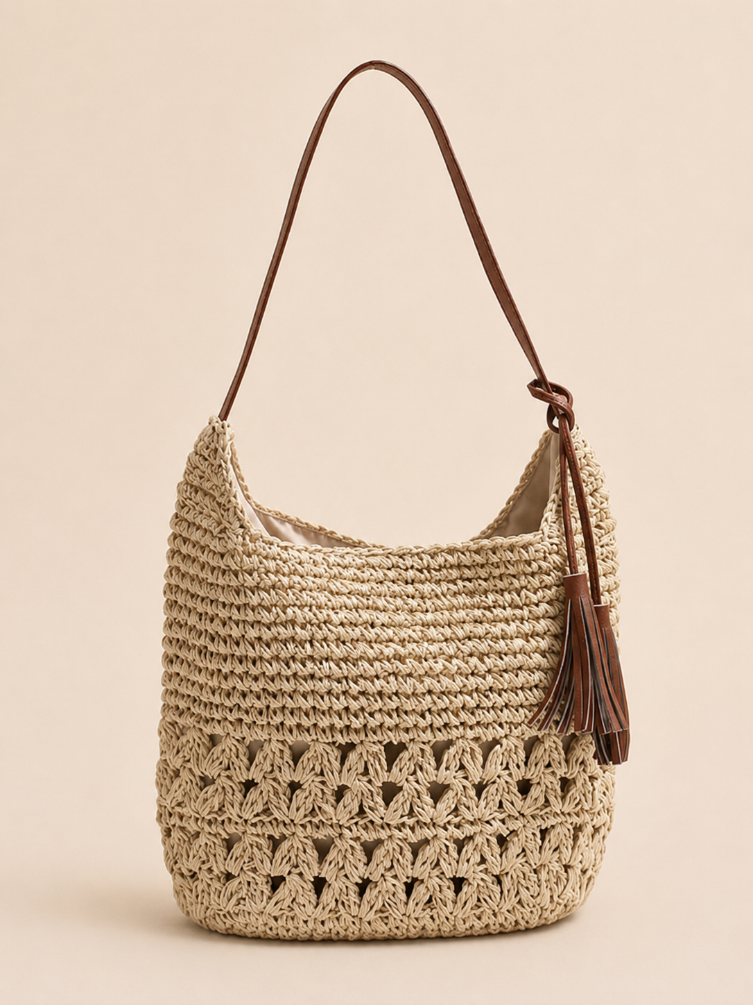 Casual Tassel Tie Decor Shoulder Handbag