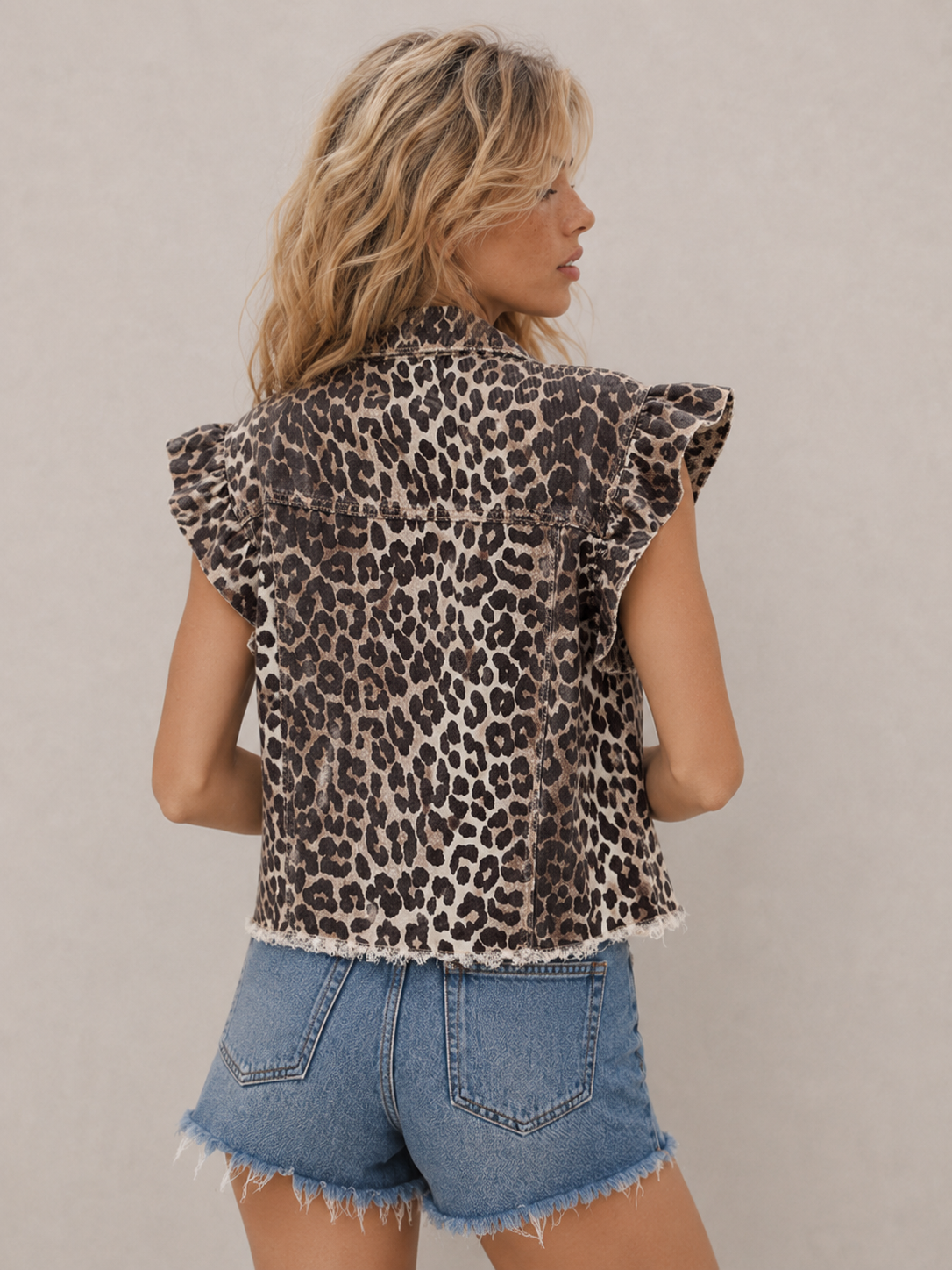 Edgy Leopard-Print Relaxed Vest Jacket