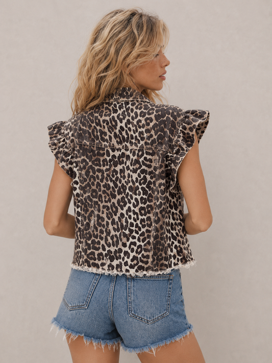 Edgy Leopard-Print Relaxed Vest Jacket