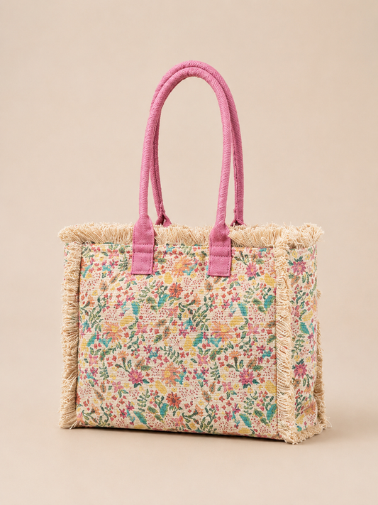 Vintage Floral Canvas Tote Bag