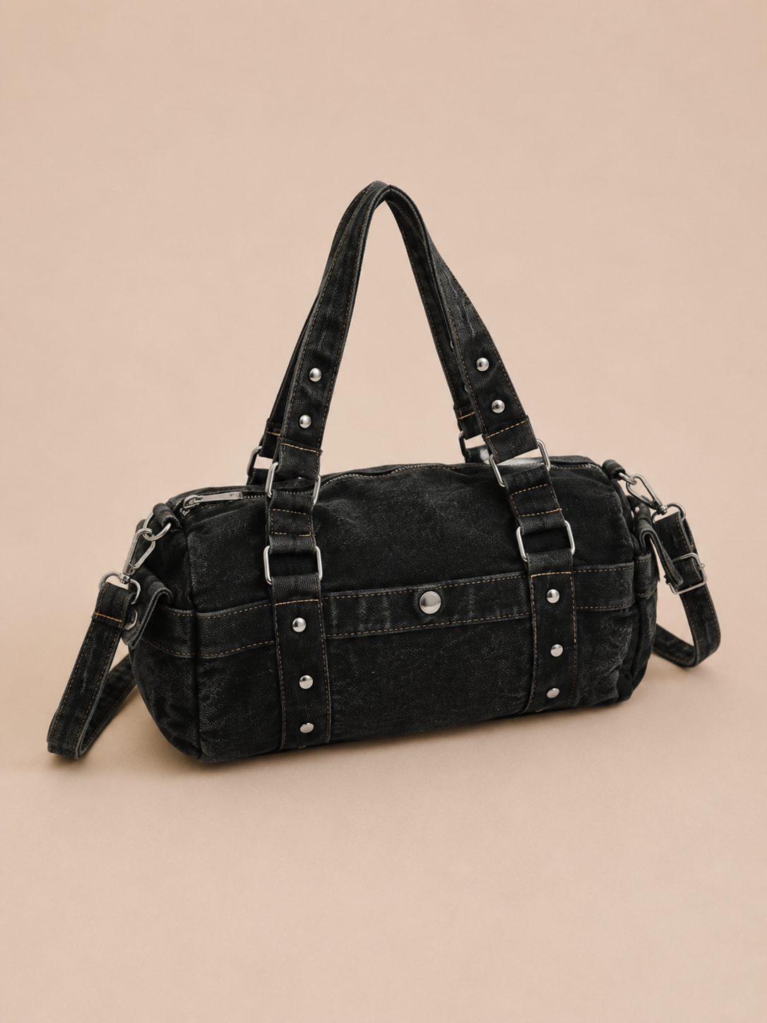 Vintage Studded Barrel Crossbody Bag