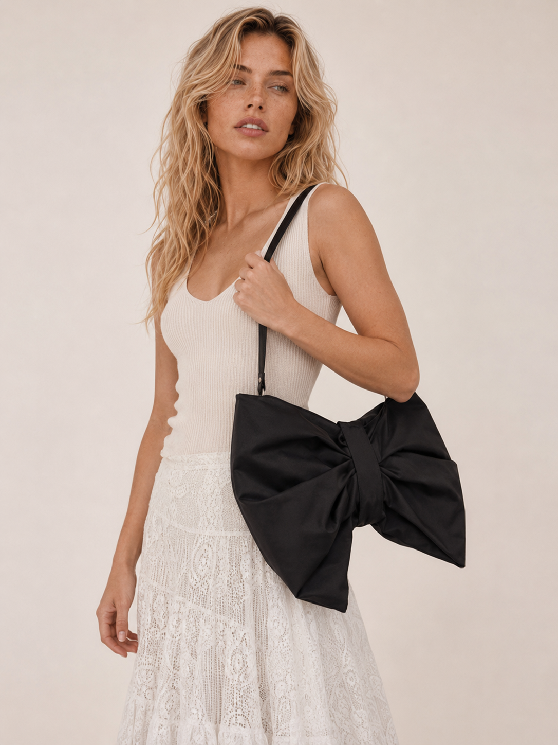 Chic Bow Detail Slouchy Shoulder Bag
