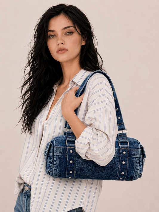 Vintage Studded Barrel Crossbody Bag