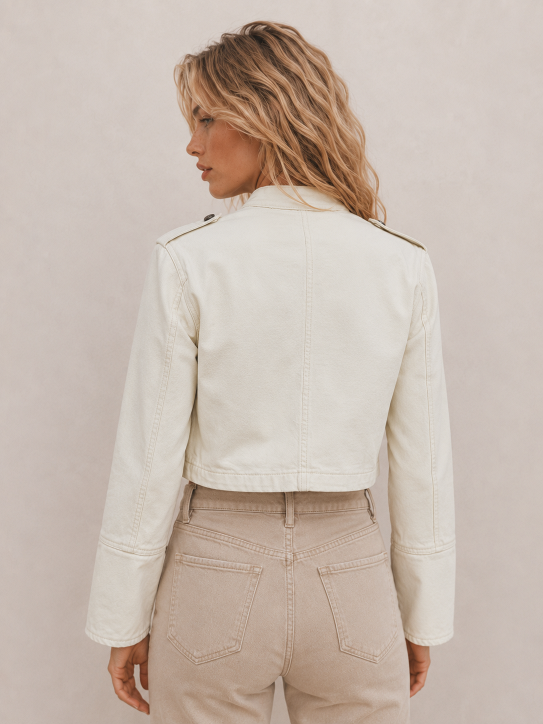 Vintage Button-Detail Cropped Jacket