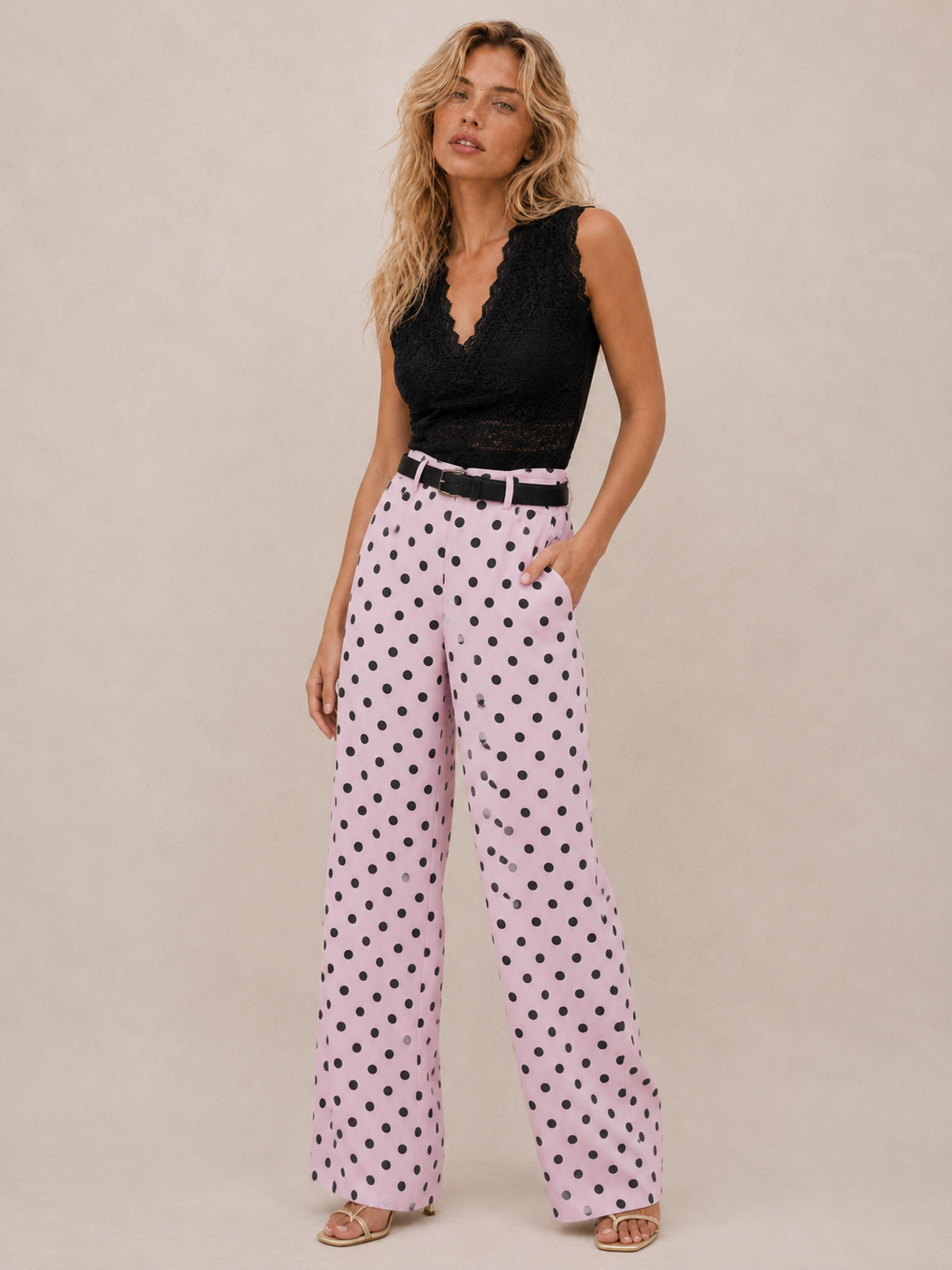 Polka Dot Wide Leg Casual Pants