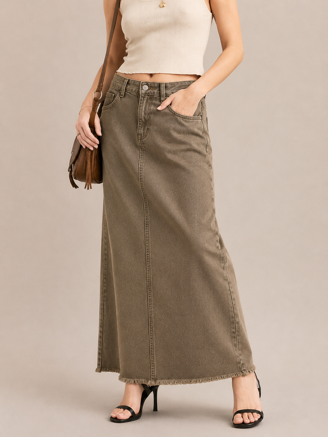 Relaxed High-Waist A-Line Maxi Skirt